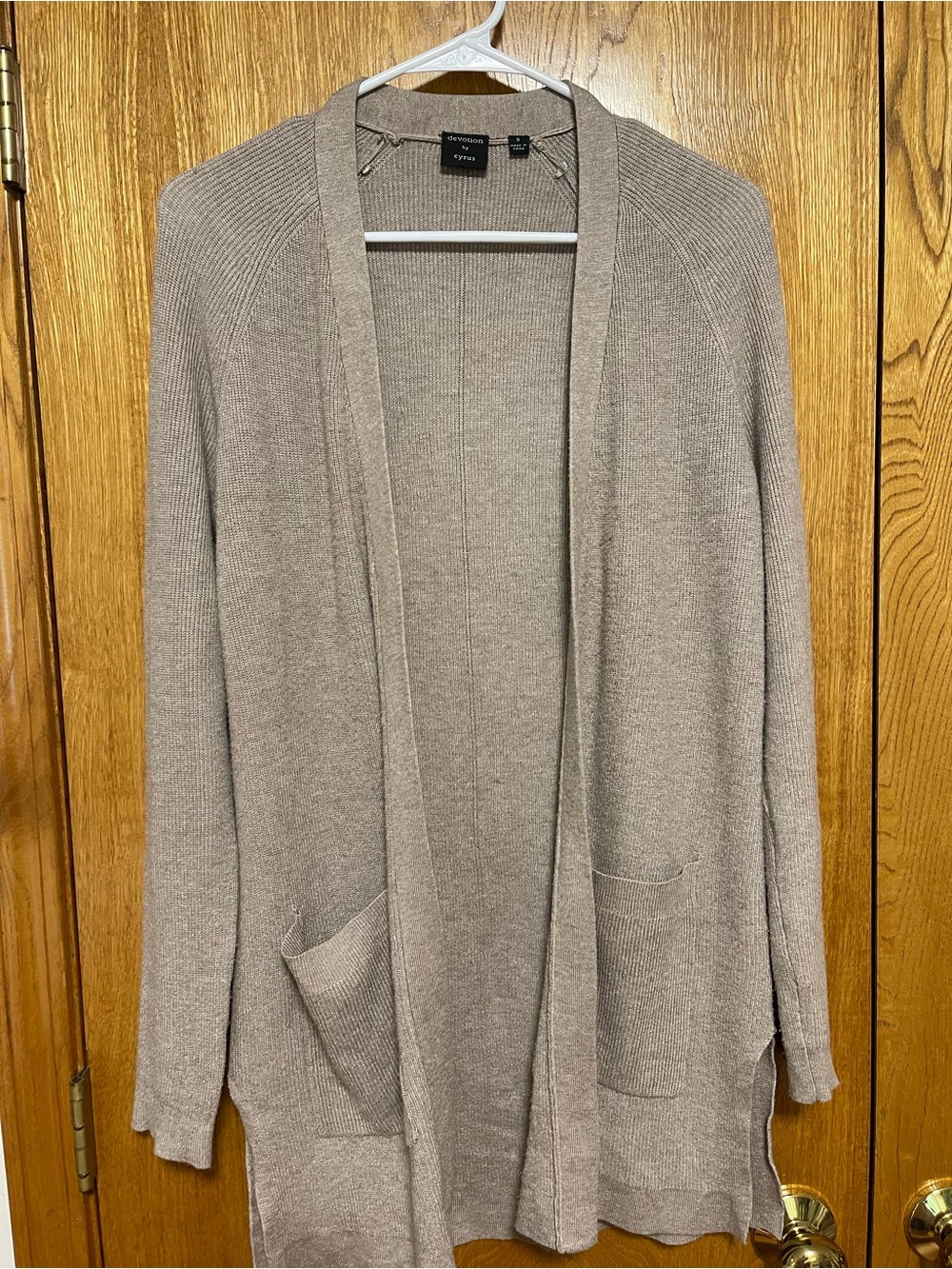 Cyrus Neutral Taupe Open Cardigan with Front Pockets